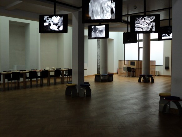 The exhibition space and reading room inside Brussels' Cinematek