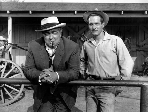 Orson Welles and Paul Newman on the set of The Long, Hot Summer