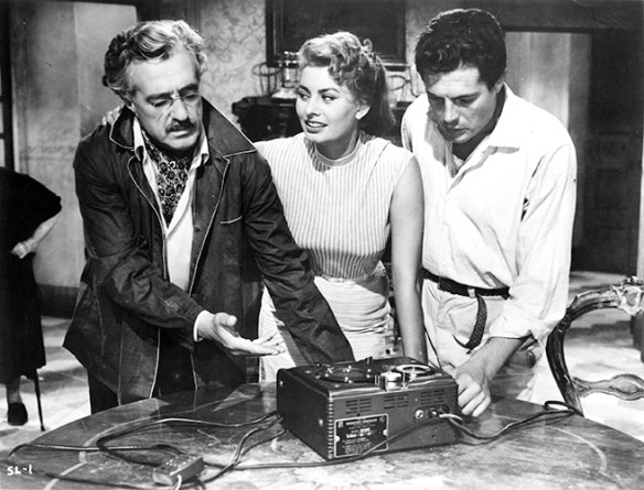 Vittorio De Sica (left), Sophia Loren, Marcello Mastroianni in TOO BAD SHE'S BAD (1955)