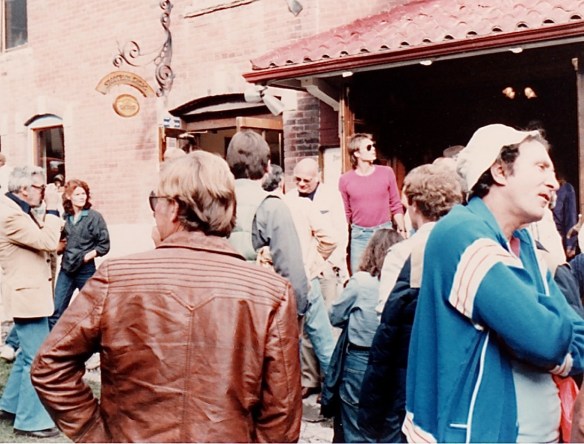 Italian director Francesco Rosi (in center, bald with white jacket) outside the Sheridan Opera House for his premiere of Tre fratelli aka Three Brothers (1981, photo by Jeff Stafford)