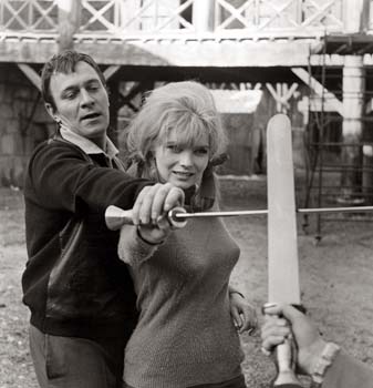 Christopher Plummer with his swordfight coach Lena Von Martens on the set of The Fall of the Roman Empire