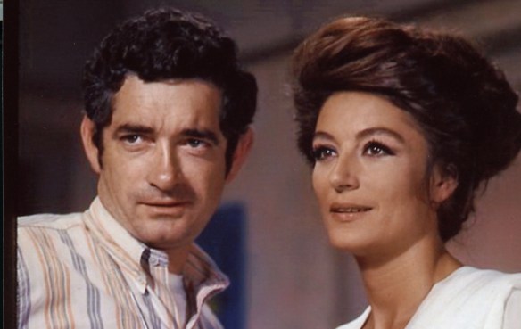 Director Jacques Demy and Anouk Aimée on the set of Model Shop (1969)