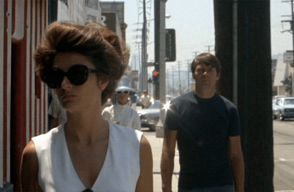 Anouk Aimée is being shadowed by an admirer/stalker in Model Shop (1969).