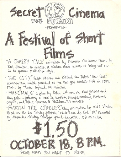 Secret Cinema program Oct. 1980