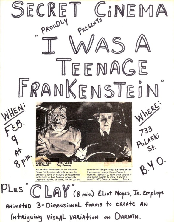 The debut program of Secret Cinema and my crudely designed flyer