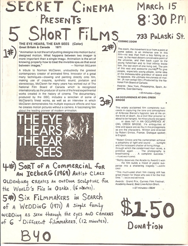 Secret Cinema program, March 1980