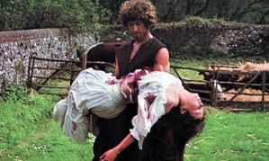 Ralph Gower (Barry Andrews) carries the body of Cathy Vespers (Wendy Padbury) in a scene from The Blood on Satan's Claw (1971)