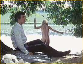 Judy Geeson goes skinny-dipping as Barry Evans prepares to join her in Here We Round the Mulberry Bush (1967)
