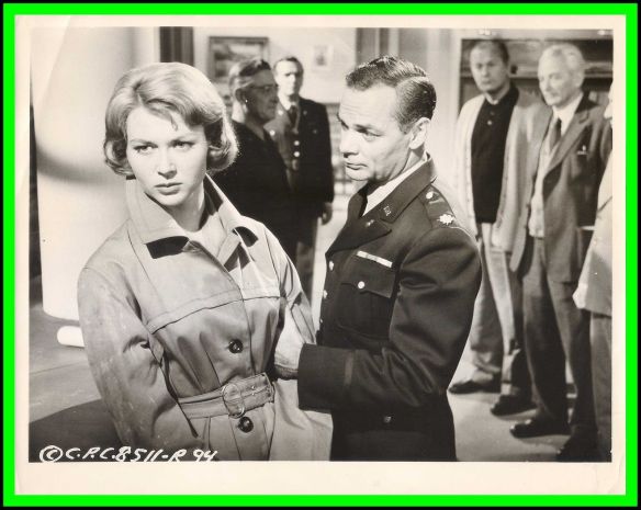 Gia Scala, James Daly (center) and Curd Jurgens (far right background) star in the 1960 biopic, I Aim at the Stars 