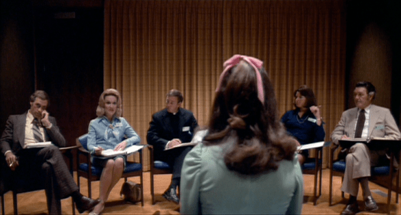 A beauty pageant hopeful faces a team of judges in the Michael Ritchie satire, Smile (1975)